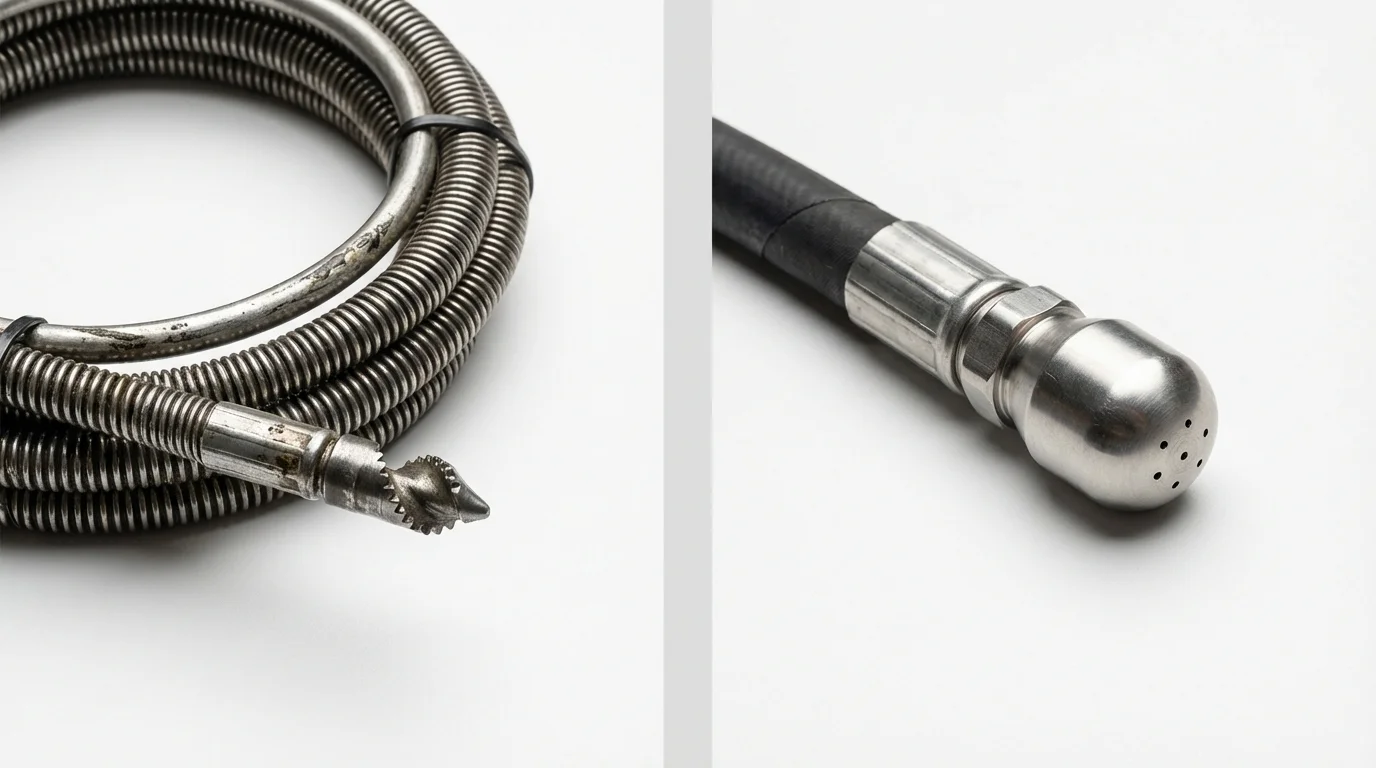 Drain snake cable and hydro jetting nozzle used for drain cleaning in Guthrie, OK