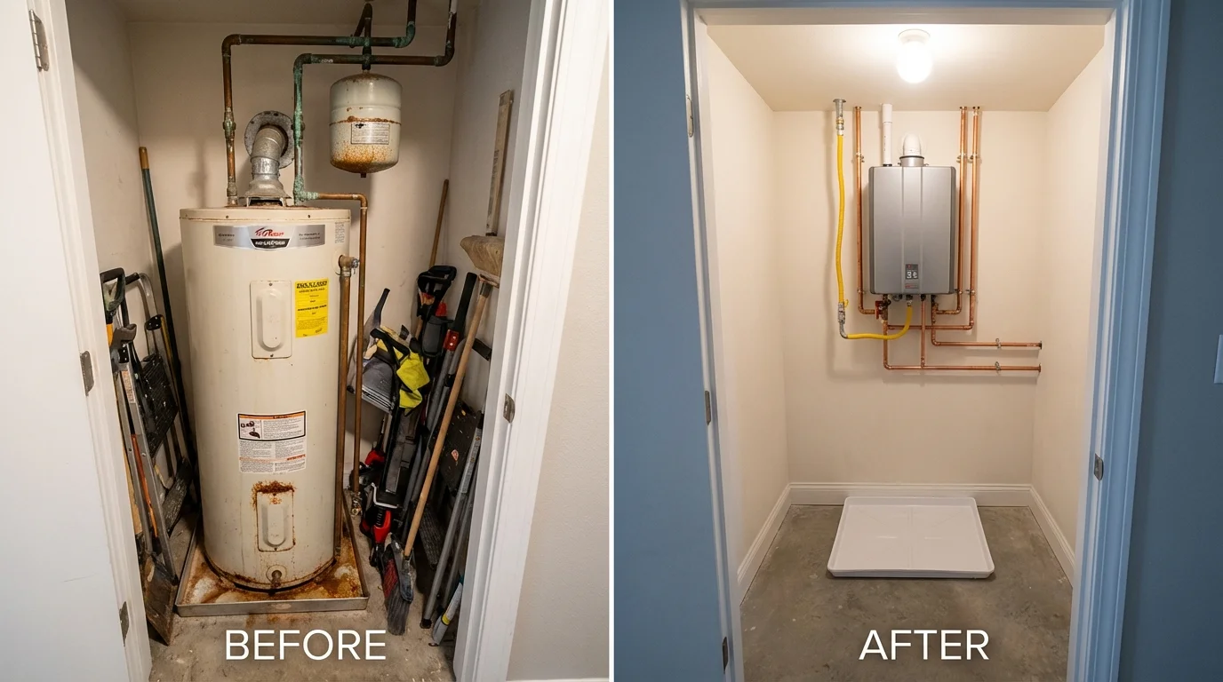 Tank water heater versus wall-mounted tankless unit comparison for Guthrie, OK homeowners